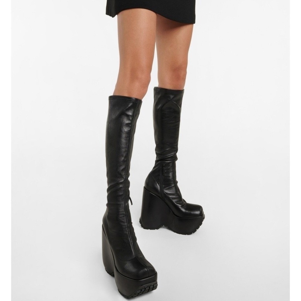 Versace Triplatform Women's Knee High Platform Boots Black Leather EU 36.5